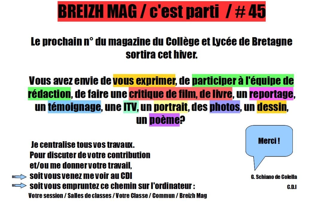 BREIZH MAG # 45 bientôt dans le kiosque du Collège