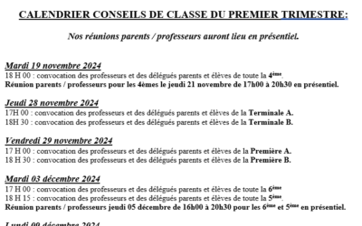 Fin du premier trimestre – Conseils de classe et rencontres parents-professeurs